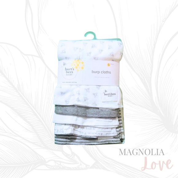 Burts Bees Baby Other - 🐝 Burt’s Bees Burp Cloths Grey White Set of 5